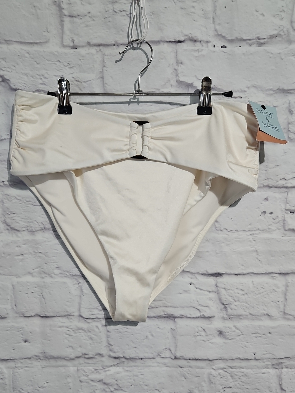 Shade & Shore Ivory High-Rise Bikini Bottom with Front Ring